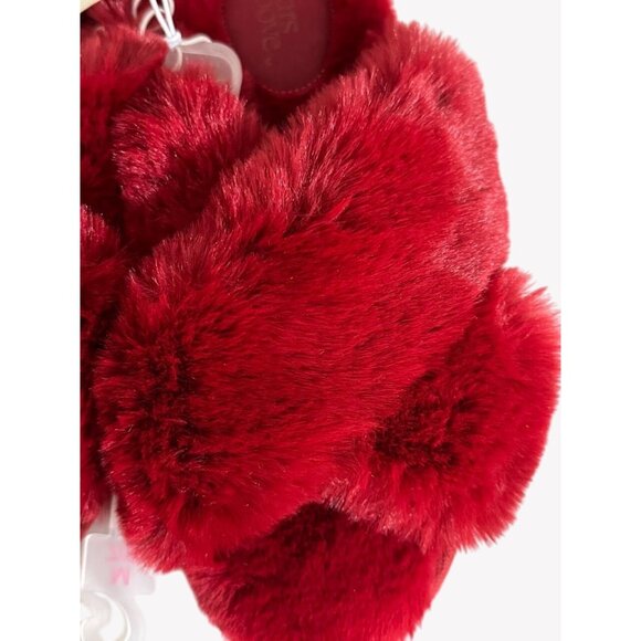 New With Tags Size M 7/8 Womens Stars Above Faux Fur Red Cozy Lounging Slippers - Picture 3 of 5